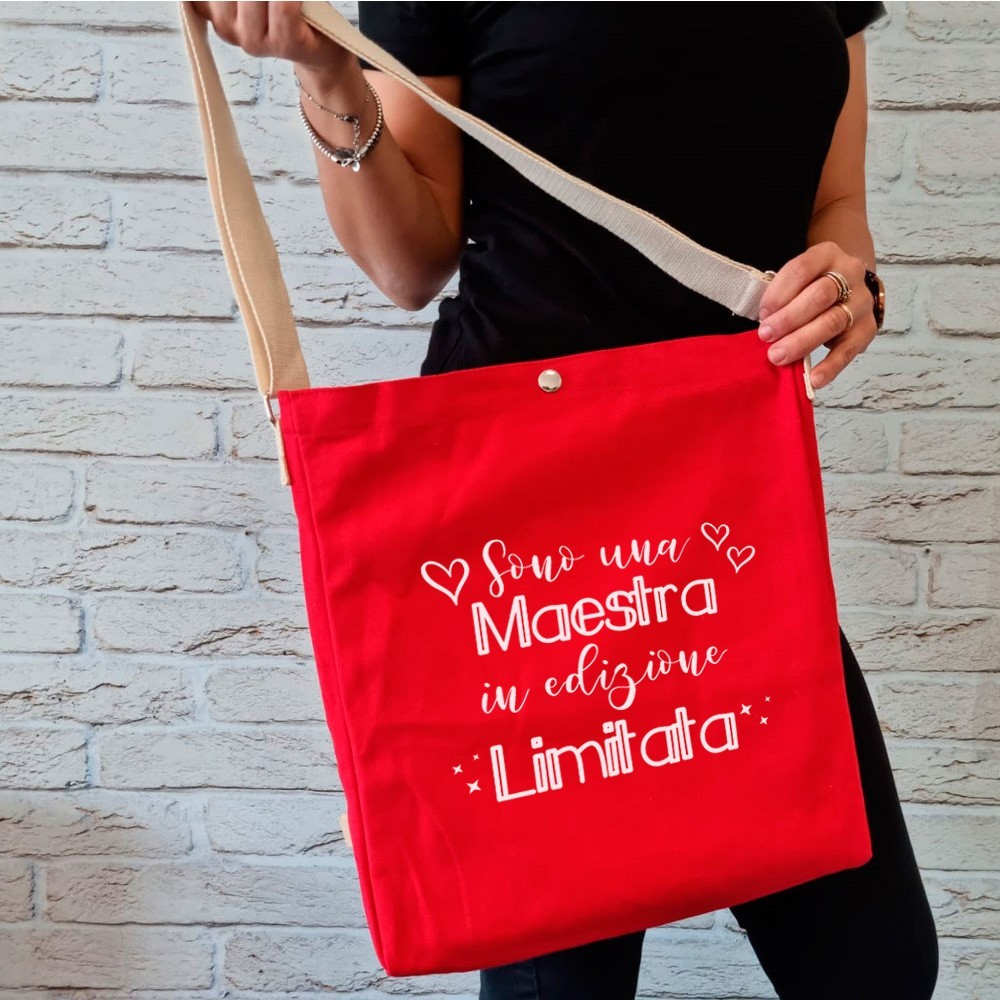 Shopper a Tracolla regalo per una Maestra in edizione limitata personalizzata con nome e classe