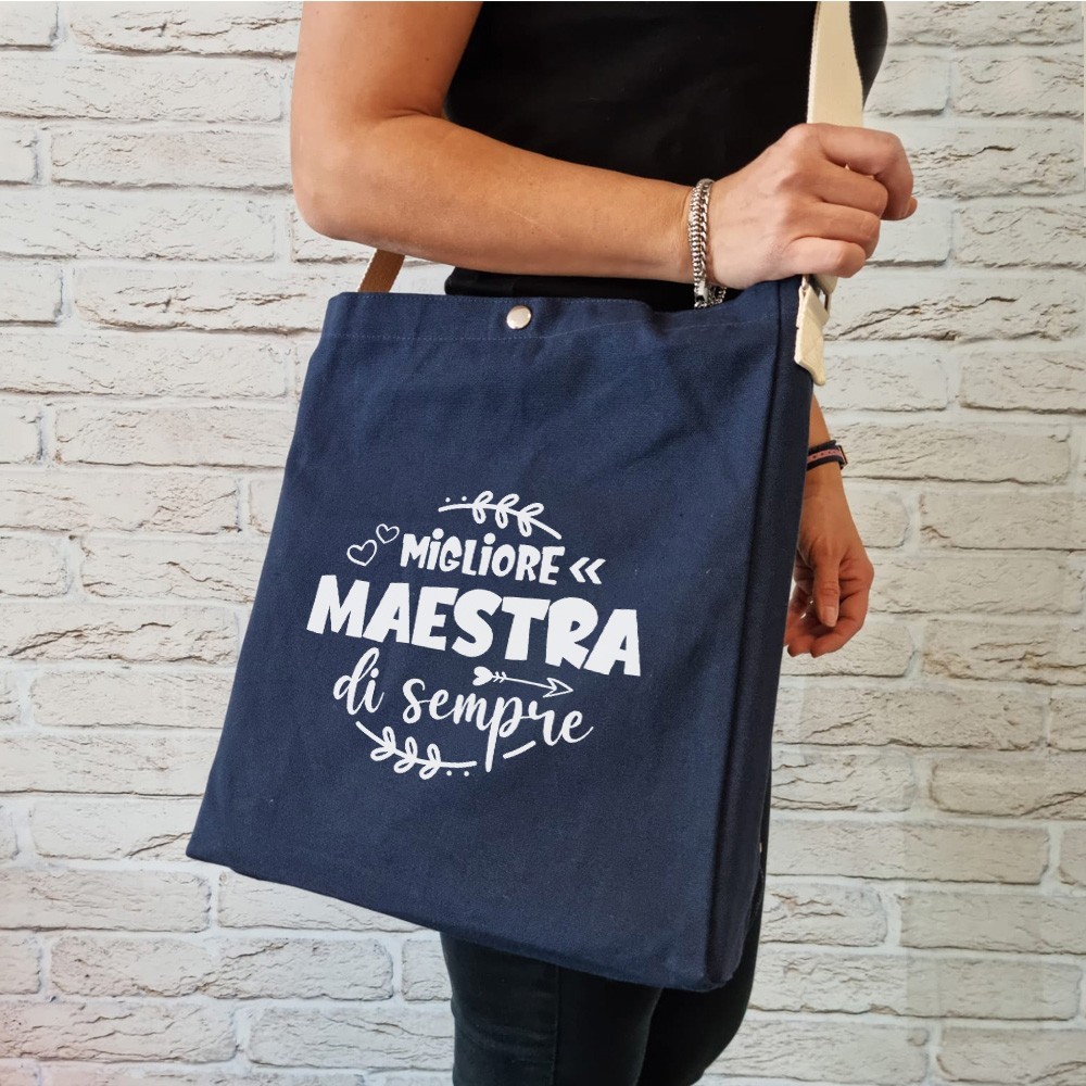 Shopper a Tracolla regalo per la migliore maestra di sempre personalizzata con nome e classe