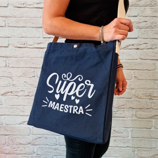 Shopper a Tracolla regalo personalizzato per una super maestra con nome e classe