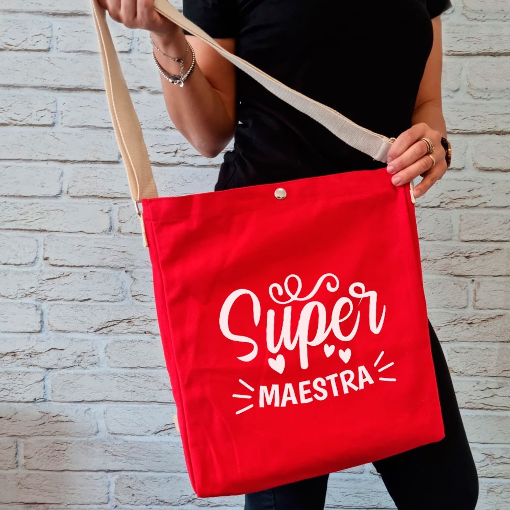 Shopper a Tracolla regalo personalizzato per una super maestra con nome e classe