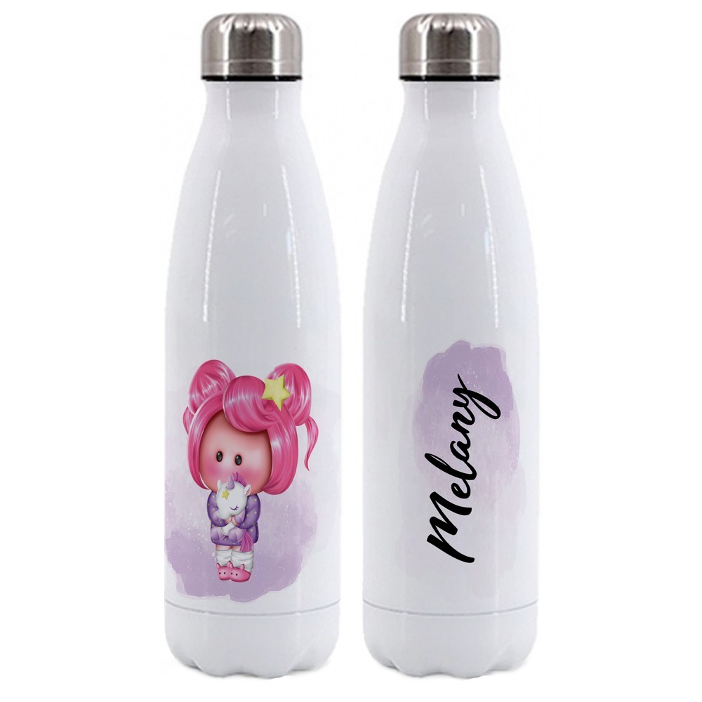 Borraccia personalizzata con dolce bambolina e nome per bambine