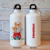 Borraccia per bambini personalizzata con dolci animali in macchina e nome della bambina o bambino