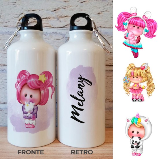 Borraccia per bambina personalizzata con dolce bambolina a scelta e nome
