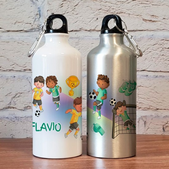 Borraccia motivo calcio per bambini personalizzata con calciatori e nome bambino