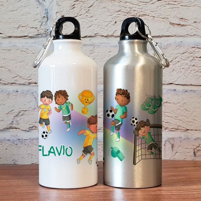 Borraccia motivo calcio per bambini personalizzata con calciatori e nome bambino