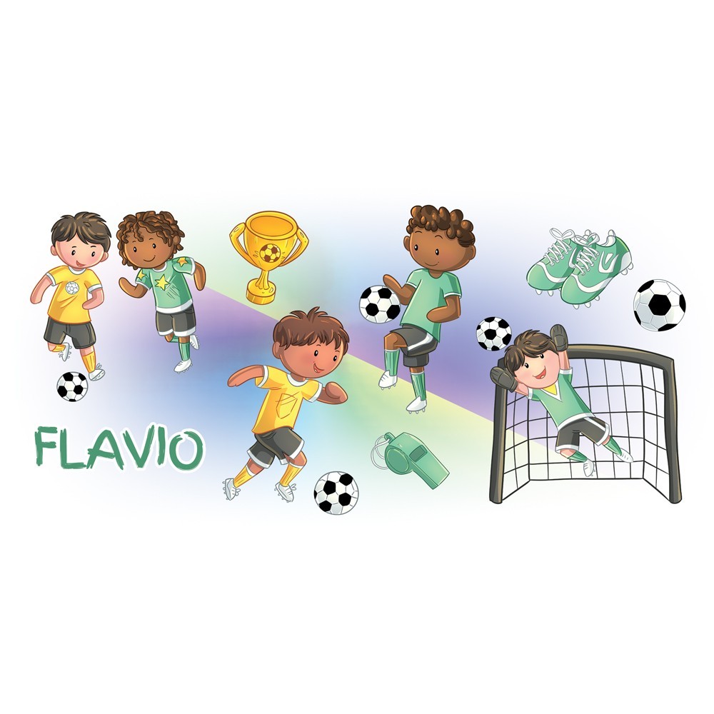 Borraccia motivo calcio per bambini personalizzata con calciatori e nome bambino