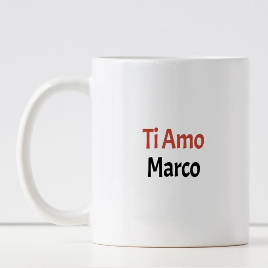 Tazza personalizzata per gli innamorati con disegno chiave, frase d'amore e nome