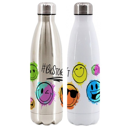 Borraccia Termica in acciaio personalizzata con cool smile colorati, hastag o nome