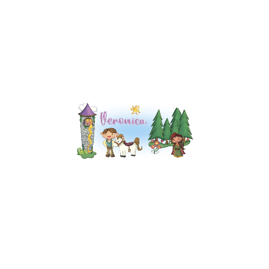 Borraccia personalizzata per bambini con disegno la principessa nella torre e nome