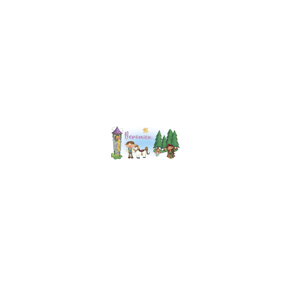 Borraccia personalizzata per bambini con disegno la principessa nella torre e nome