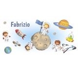 Borraccia personalizzata per bambini con disegno spazio e nome del bambino o bambina
