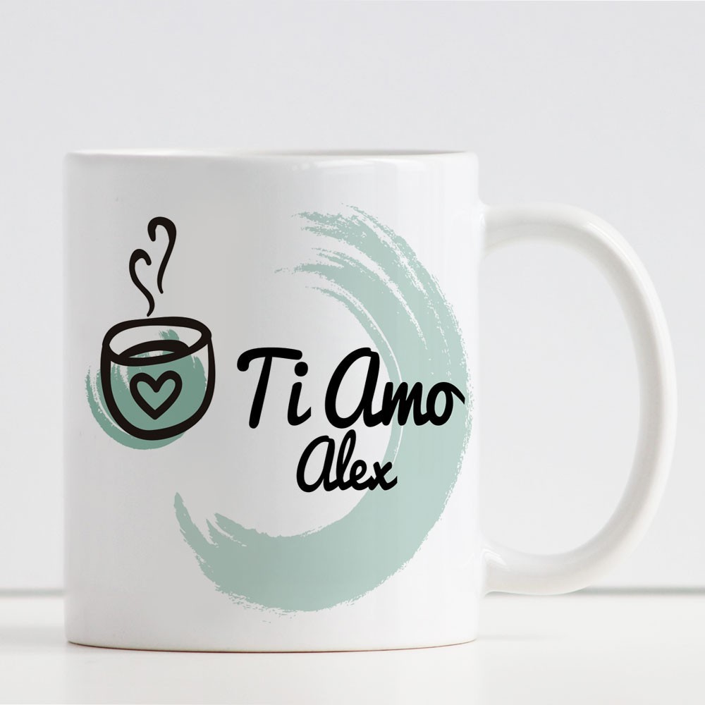 Tazza personalizzata per gli innamorati amanti del caffè, con disegno, frase e nome sul retro