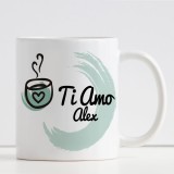 Tazza personalizzata per gli innamorati amanti del caffè, con disegno, frase e nome sul retro