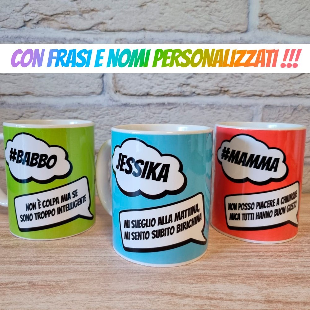 Tazza divertente Smile Tenero personalizzata con nome, hashtag e frase