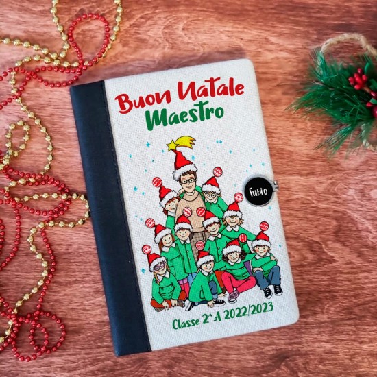 Taccuino regalo per Natale, con il maestro personalizzabile, nome e classe