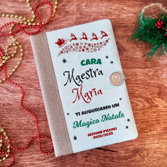 Taccuino regalo di Natale per la maestra o maestro personalizzato con nome e classe