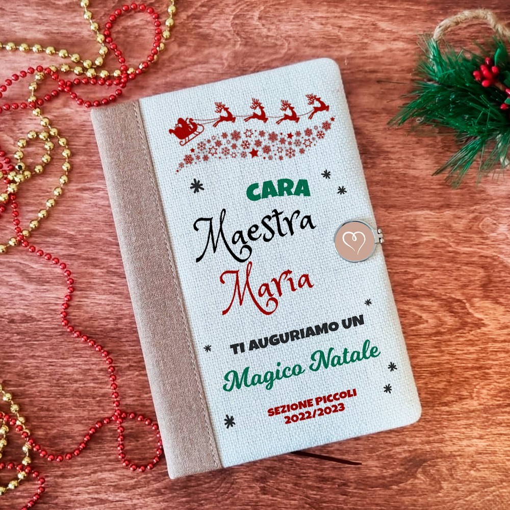 Taccuino regalo di Natale per la maestra o maestro personalizzato con nome e classe
