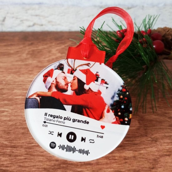 Pallina \ Ciondolo di Natale Spotify in plexiglass personalizzata con foto e canzone preferita