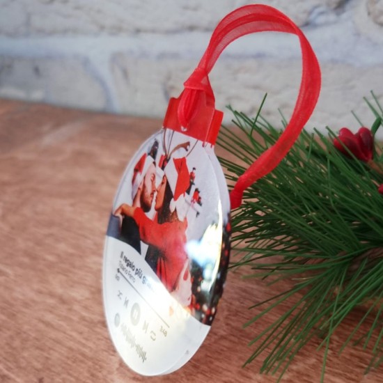 Pallina \ Ciondolo di Natale Spotify in plexiglass personalizzata con foto e canzone preferita