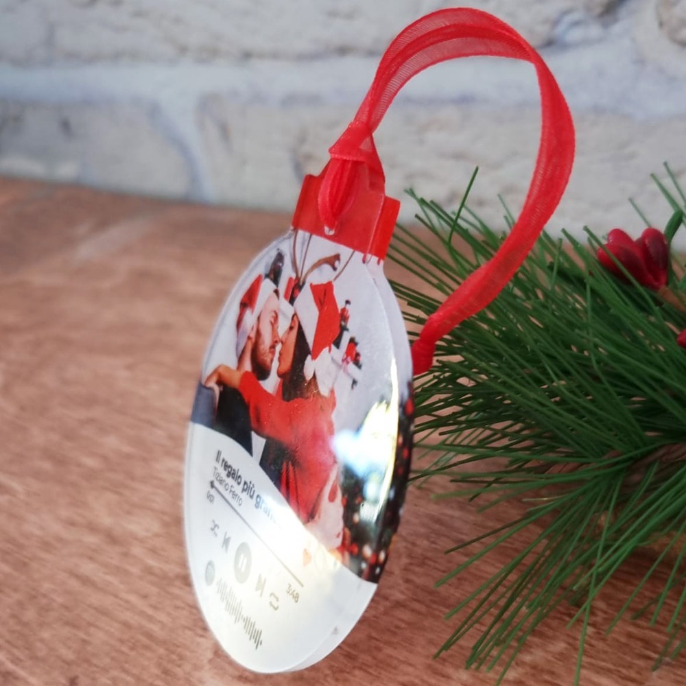 Pallina \ Ciondolo di Natale Spotify in plexiglass personalizzata con foto e canzone preferita