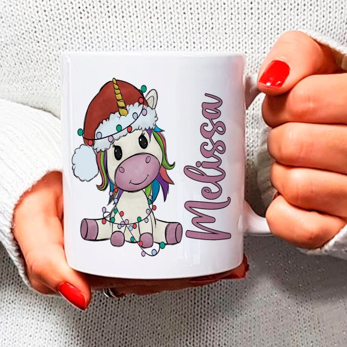 Tazza di Natale personalizzata con unicorno, nome e piccola dedica