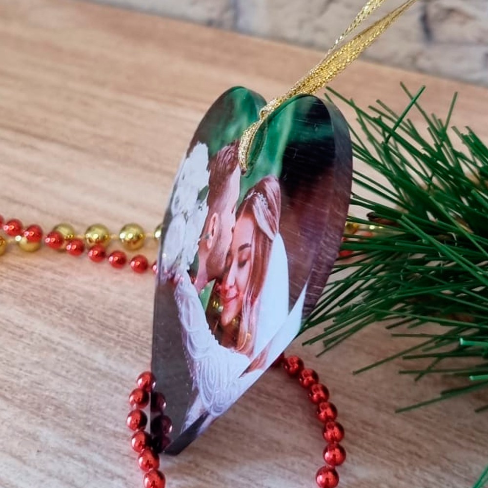 Addobbo natalizio cuore in plexiglass personalizzato con foto