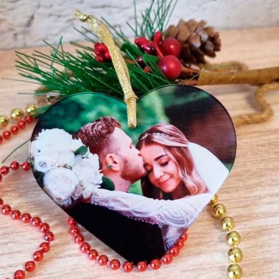 Addobbo natalizio cuore in plexiglass personalizzato con foto