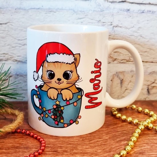 Tazza di Natale personalizzata con dolcissimo gattino, nome e piccola dedica