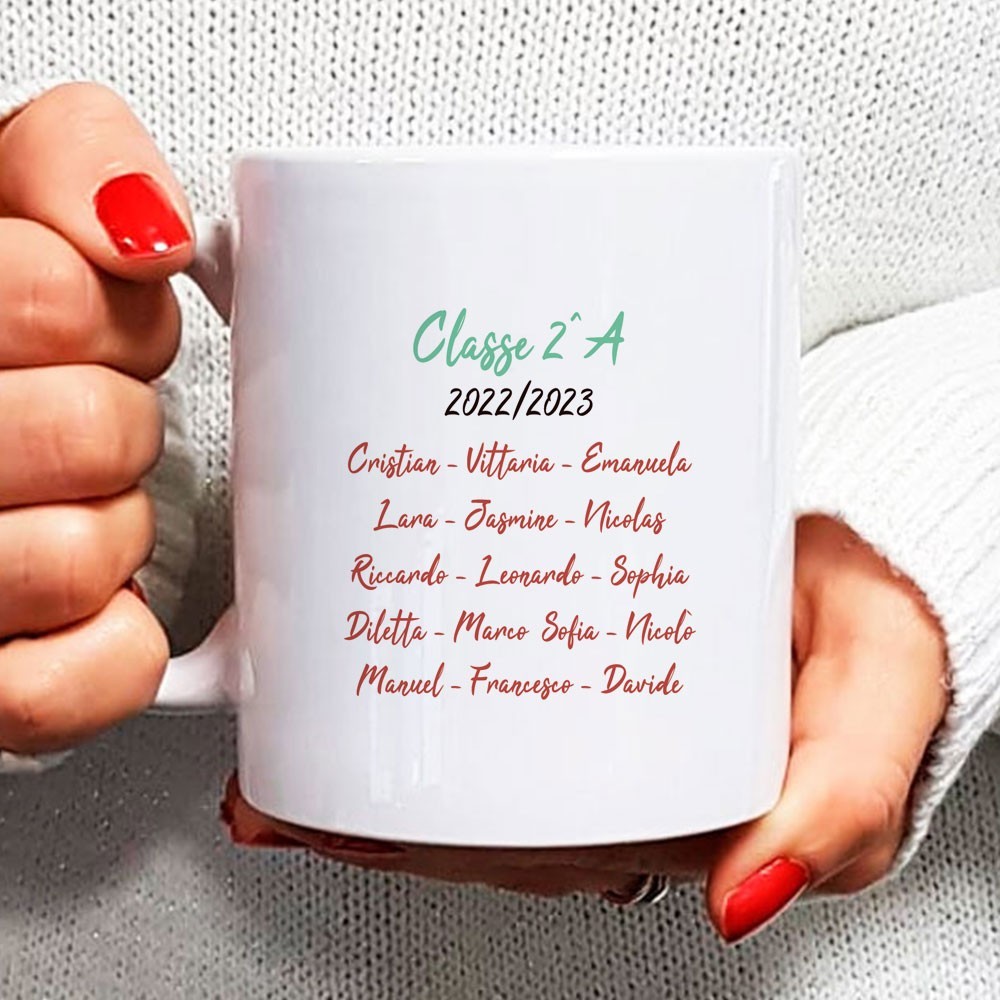 Tazza regalo di Natale per la maestra personalizzata con nomi di tutti i bambini