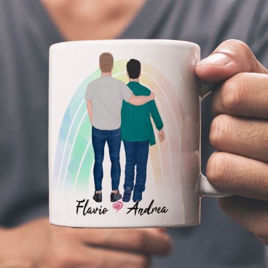 Tazza regalo LGBT personalizzata con due ragazzi avatar