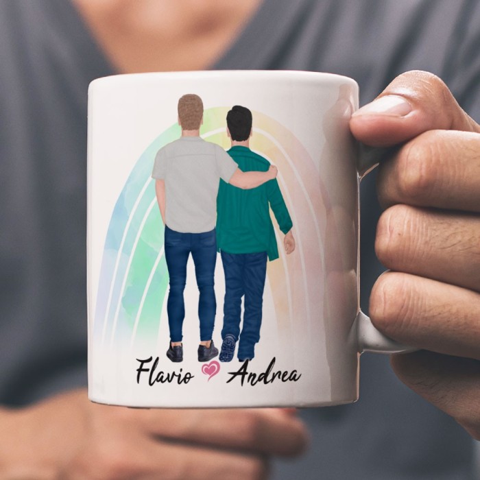 Tazza regalo LGBT personalizzata con due ragazzi avatar