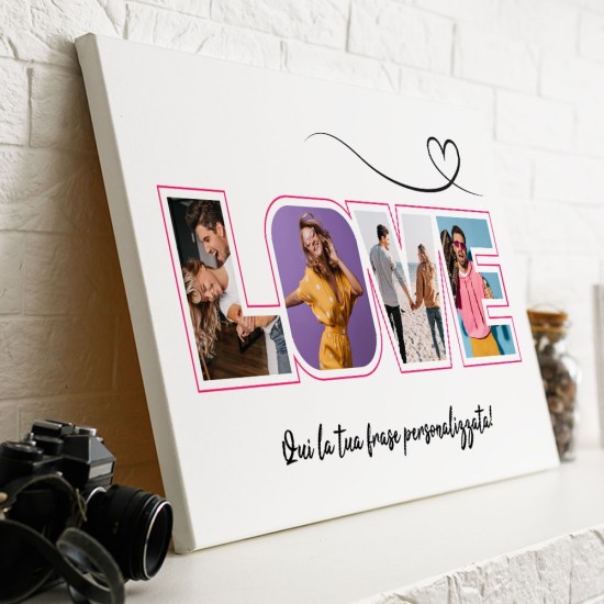 Quadro in tela LOVE, regalo personalizzato con foto e dedica