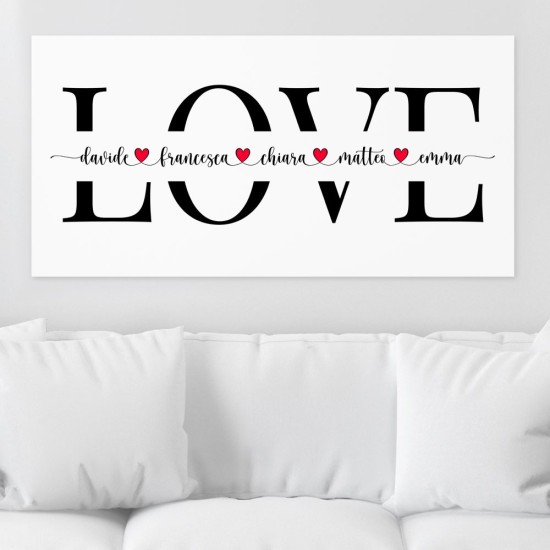 Quadro LOVE personalizzato con nomi, regalo per coppia o famiglia