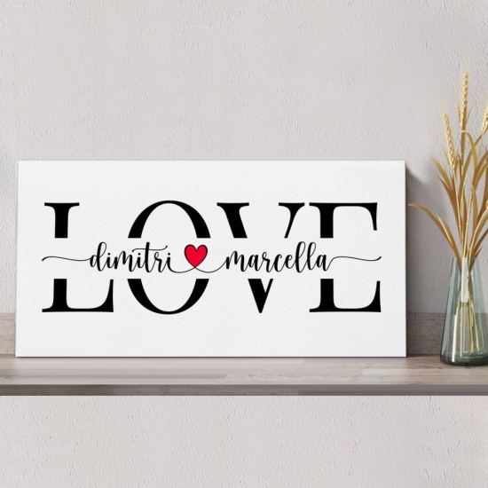 Quadro LOVE personalizzato con nomi, regalo per coppia o famiglia