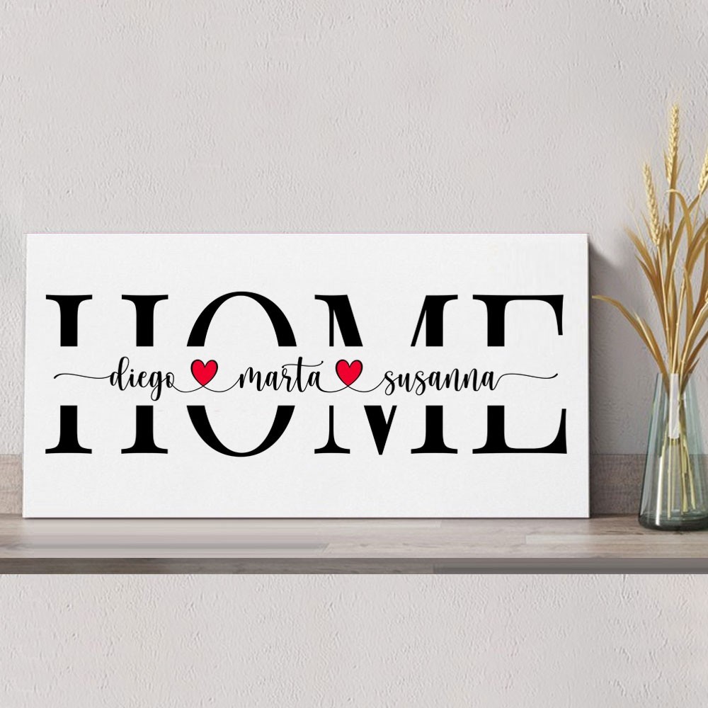 Quadro HOME personalizzato con nomi, regalo per coppia o famiglia