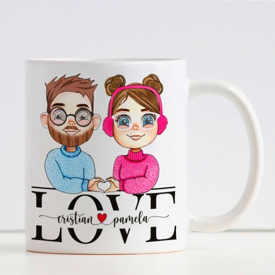 Tazza con coppia innamorati avatar completamente personalizzabile. Regalo per San Valentino, anniversario o occasione speciale