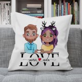 Cuscino con coppia innamorati avatar completamente personalizzabile. Regalo per San Valentino, anniversario o occasione speciale