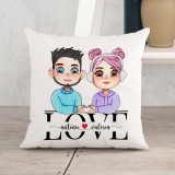 Cuscino con coppia innamorati avatar completamente personalizzabile. Regalo per San Valentino, anniversario o occasione speciale