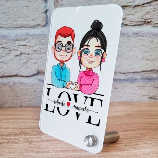 Targa in plexiglass con innamorati avatar personalizzabile. Regalo per San Valentino, anniversario o occasione speciale