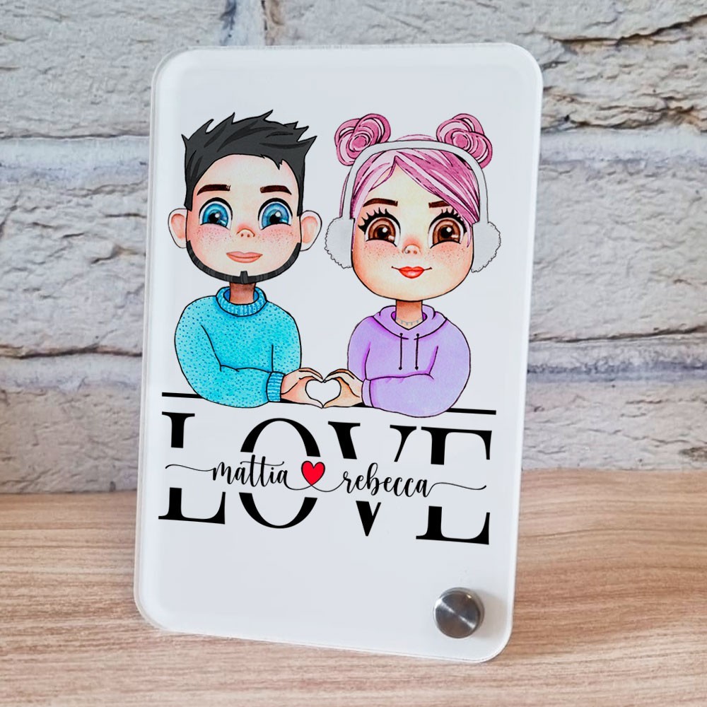 Targa in plexiglass con innamorati avatar personalizzabile. Regalo per San Valentino, anniversario o occasione speciale