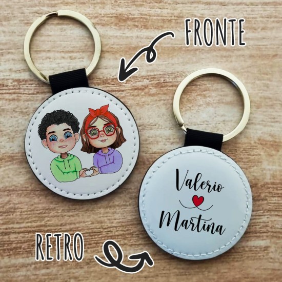 Portachiavi con coppia innamorati avatar personalizzabile. Regalo per San Valentino o anniversario