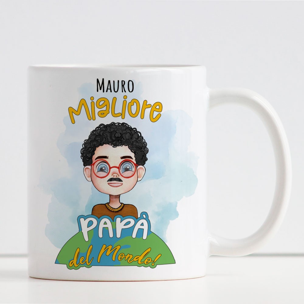 Tazza regalo per la festa del papà con personaggio avatar completamente personalizzabile