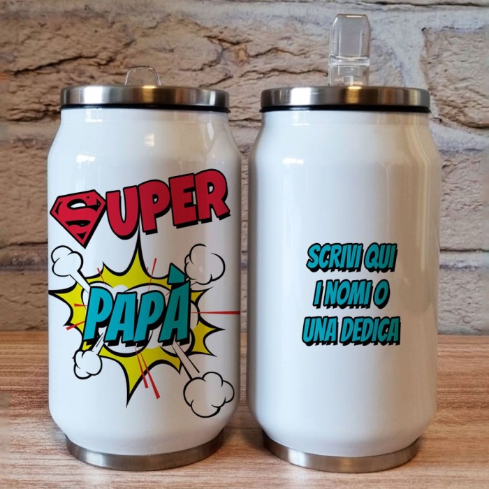 Borraccia lattina regalo per la festa del papà, con nomi dei bambini o dedica