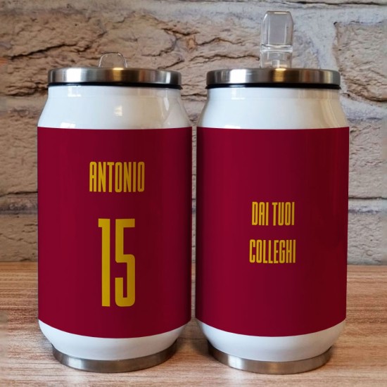 Borraccia lattina squadra di calcio personalizzata con nome e numero e dedica