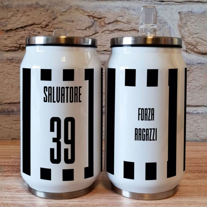 Borraccia lattina squadra di calcio personalizzata con nome e numero e dedica