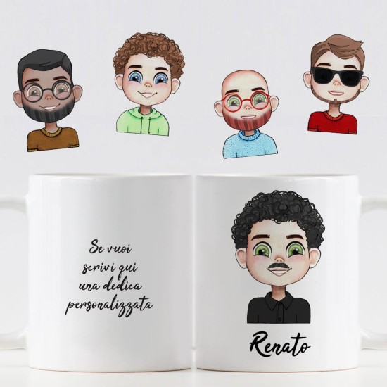 Tazza personalizzata con avatar personaggio maschile. Idea Regalo per Amici, Colleghi e Parenti