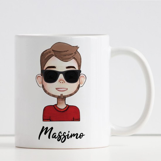Tazza personalizzata con avatar personaggio maschile. Idea Regalo per Amici, Colleghi e Parenti