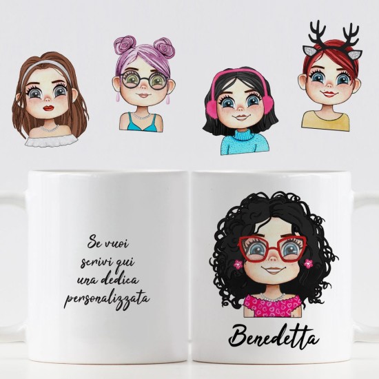 Tazza personalizzata con avatar personaggio femminile. Idea Regalo per Amiche, Colleghe e Parenti