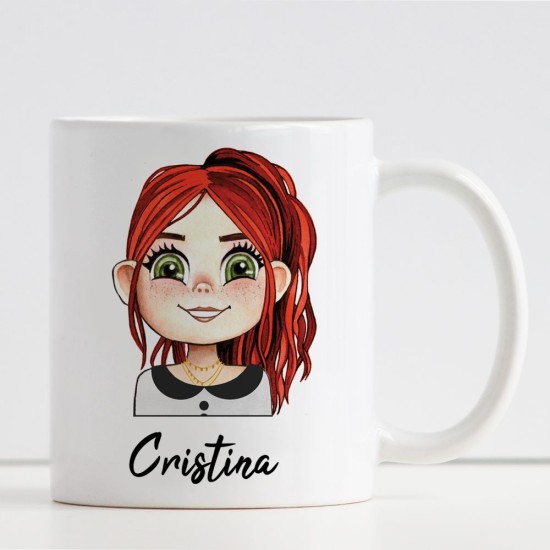 Tazza personalizzata con avatar personaggio femminile. Idea Regalo per Amiche, Colleghe e Parenti