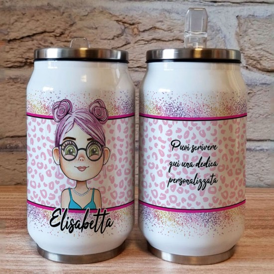 Borraccia lattina con ragazza / donna personaggio avatar da personalizzare con vestiti, capelli, viso e accessori